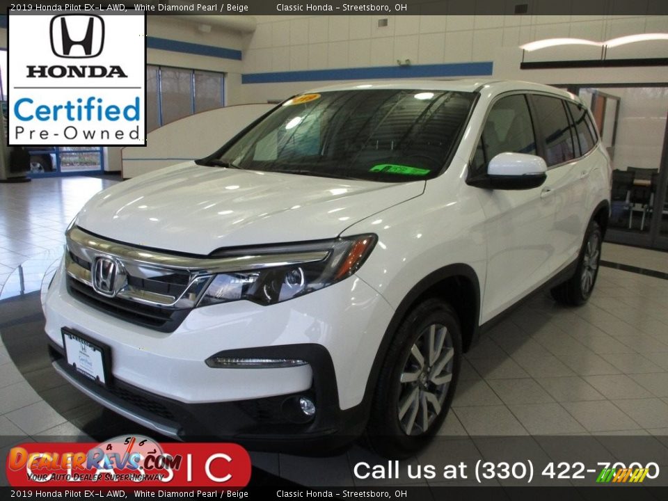 2019 Honda Pilot EX-L AWD White Diamond Pearl / Beige Photo #1
