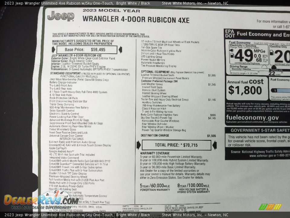 2023 Jeep Wrangler Unlimited 4xe Rubicon w/Sky One-Touch Window Sticker Photo #34