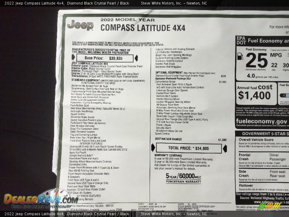 2022 Jeep Compass Latitude 4x4 Diamond Black Crystal Pearl / Black Photo #26