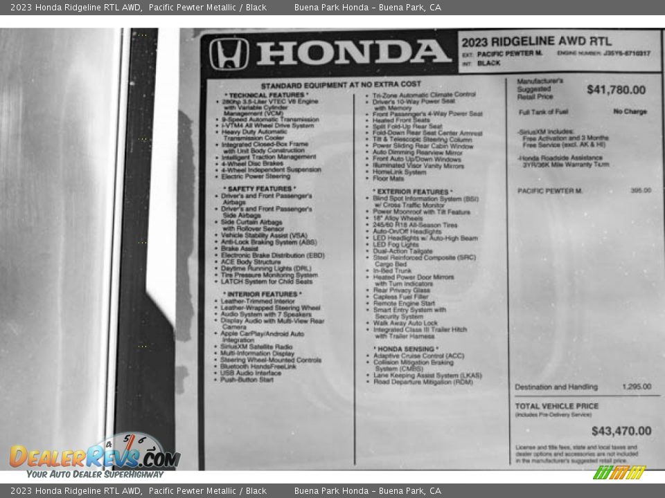 2023 Honda Ridgeline RTL AWD Pacific Pewter Metallic / Black Photo #36