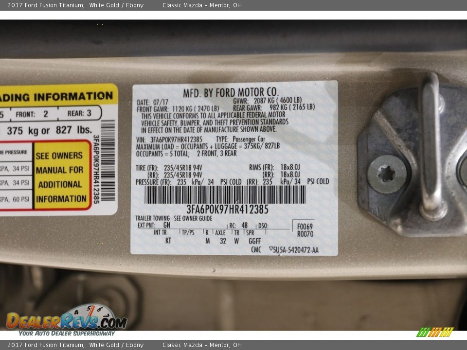 2017 Ford Fusion Titanium White Gold / Ebony Photo #23