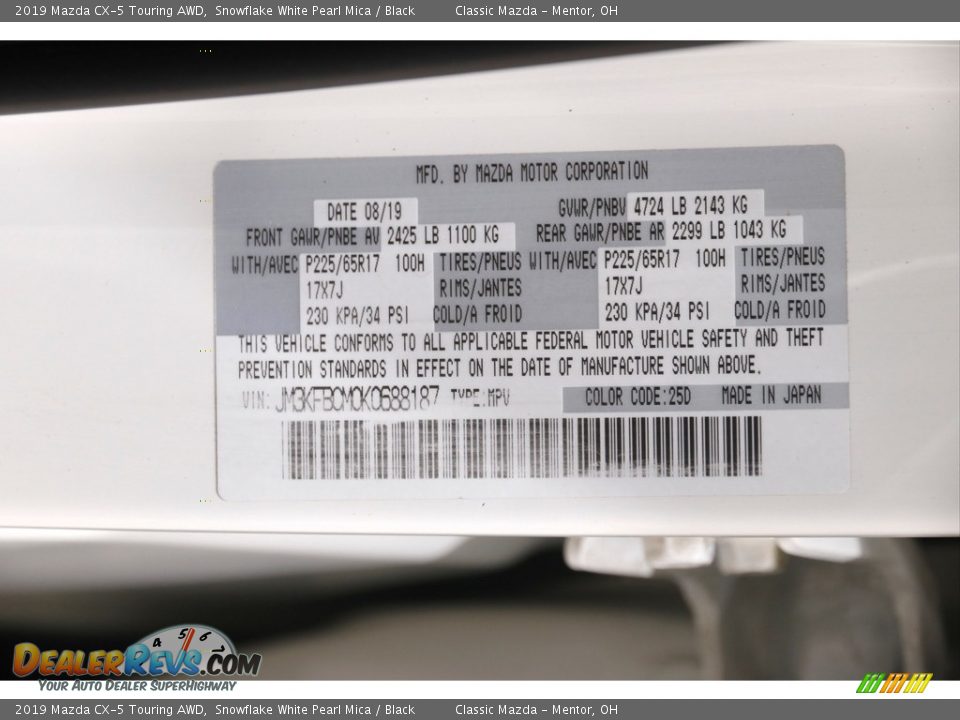 2019 Mazda CX-5 Touring AWD Snowflake White Pearl Mica / Black Photo #21