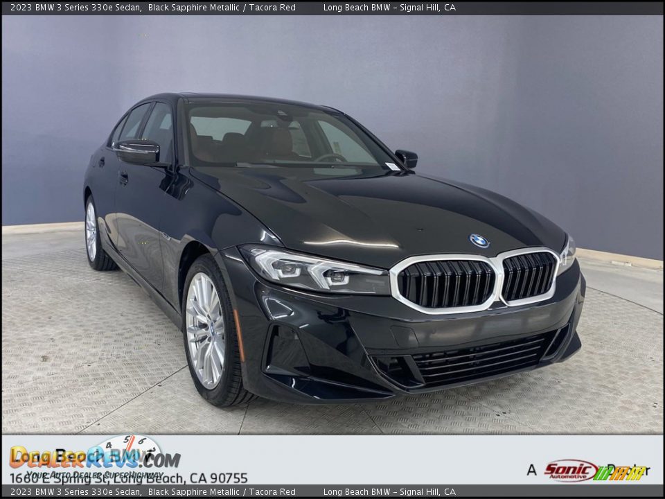 2023 BMW 3 Series 330e Sedan Black Sapphire Metallic / Tacora Red Photo #1