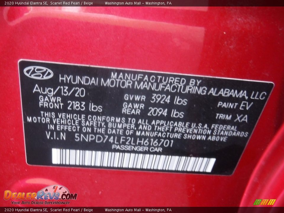 2020 Hyundai Elantra SE Scarlet Red Pearl / Beige Photo #29