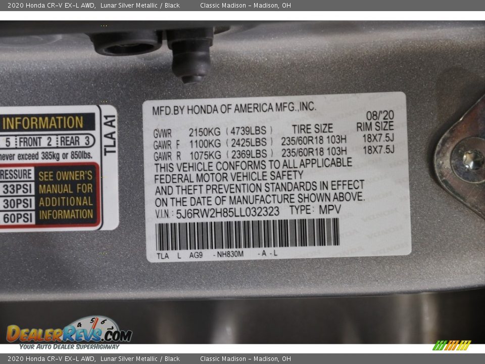 2020 Honda CR-V EX-L AWD Lunar Silver Metallic / Black Photo #23