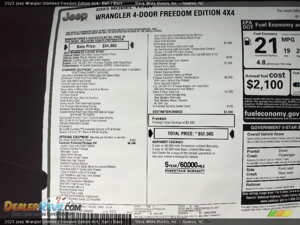 2023 Jeep Wrangler Unlimited Freedom Edition 4x4 Window Sticker Photo #30