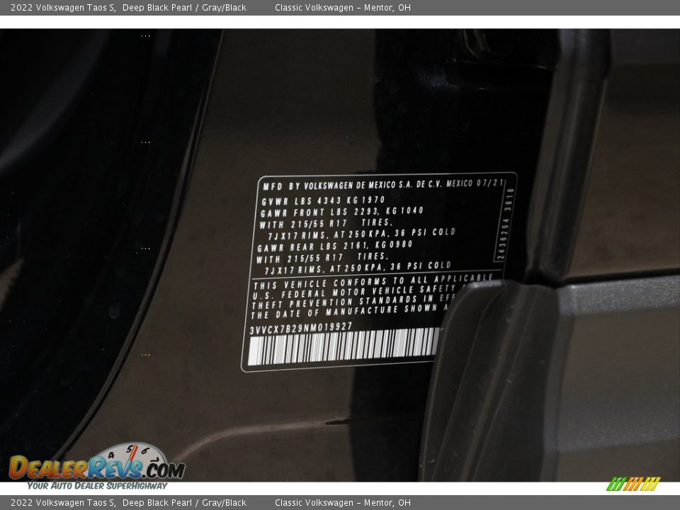 2022 Volkswagen Taos S Deep Black Pearl / Gray/Black Photo #20