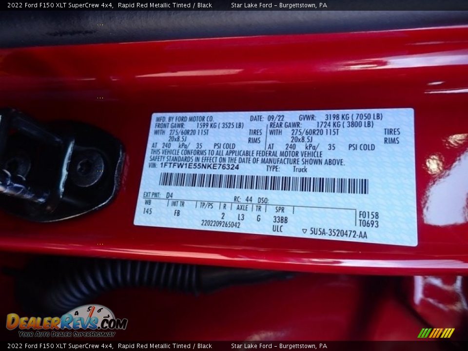 2022 Ford F150 XLT SuperCrew 4x4 Rapid Red Metallic Tinted / Black Photo #20