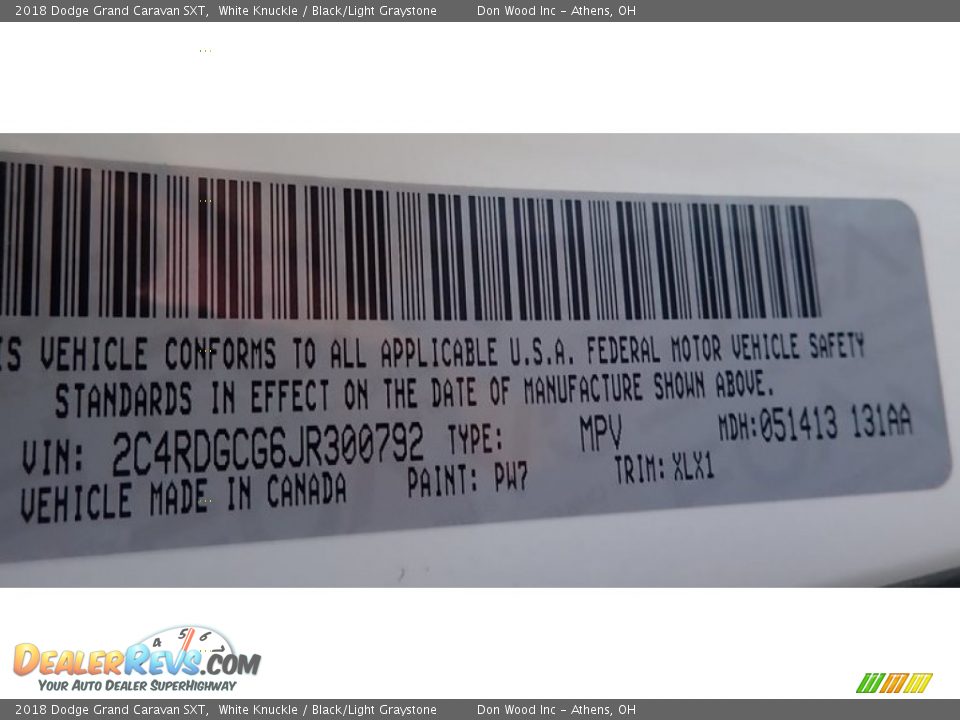 2018 Dodge Grand Caravan SXT White Knuckle / Black/Light Graystone Photo #14