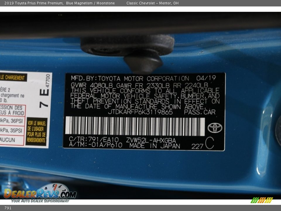 Toyota Color Code 791 Blue Magnetism
