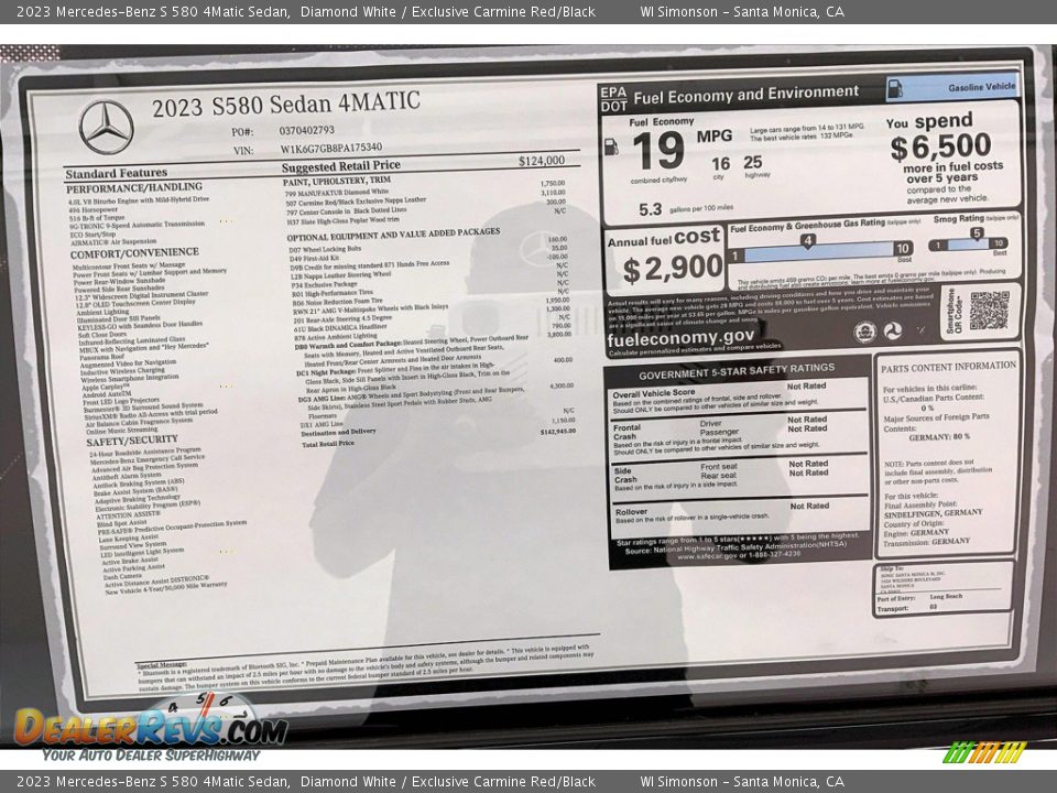 2023 Mercedes-Benz S 580 4Matic Sedan Window Sticker Photo #13