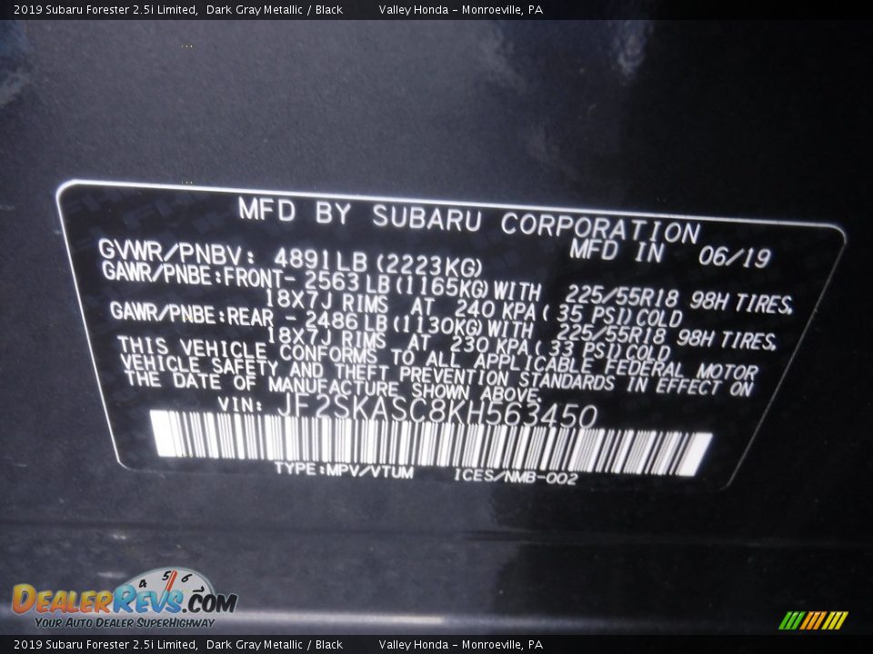 2019 Subaru Forester 2.5i Limited Dark Gray Metallic / Black Photo #34