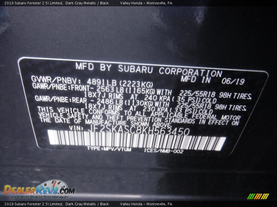 2019 Subaru Forester 2.5i Limited Dark Gray Metallic / Black Photo #34