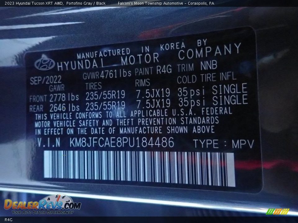 Hyundai Color Code R4G Portofino Gray