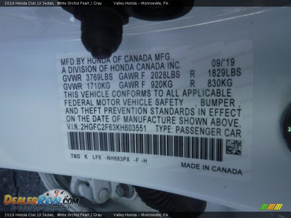 2019 Honda Civic LX Sedan White Orchid Pearl / Gray Photo #24