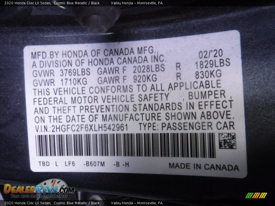 2020 Honda Civic LX Sedan Cosmic Blue Metallic / Black Photo #24