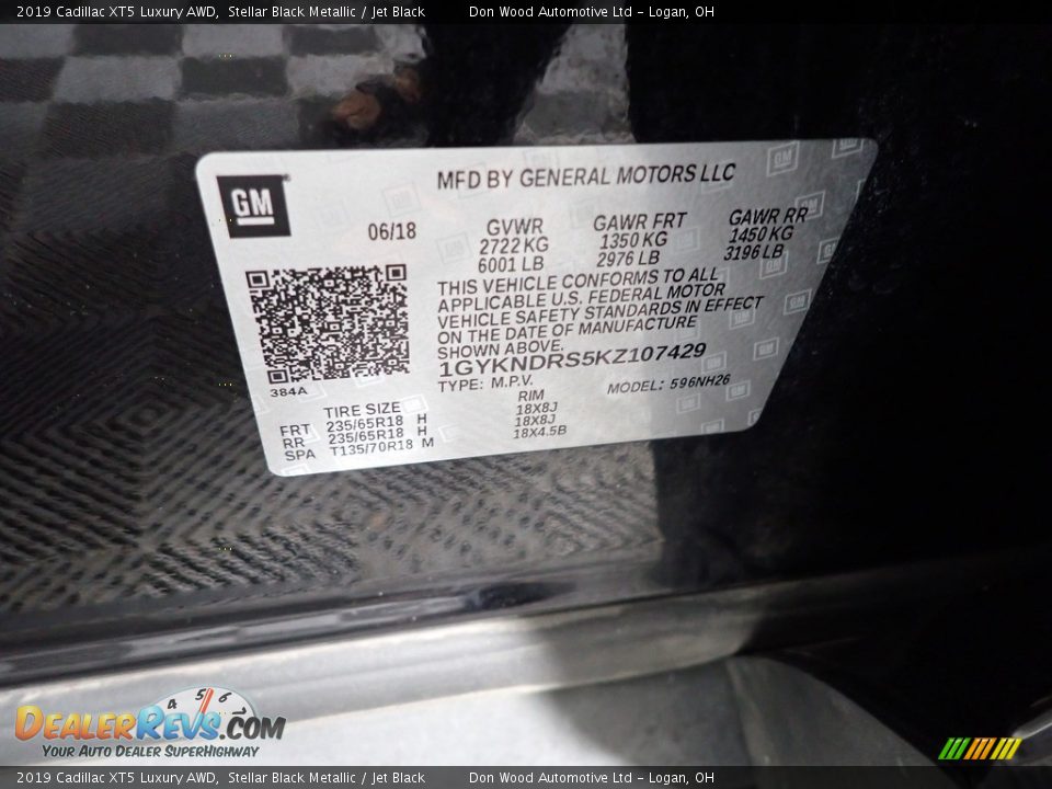 2019 Cadillac XT5 Luxury AWD Stellar Black Metallic / Jet Black Photo #34