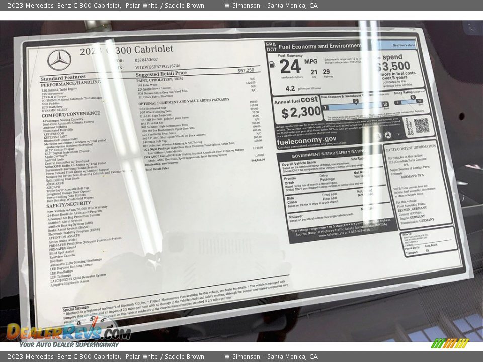 2023 Mercedes-Benz C 300 Cabriolet Window Sticker Photo #13