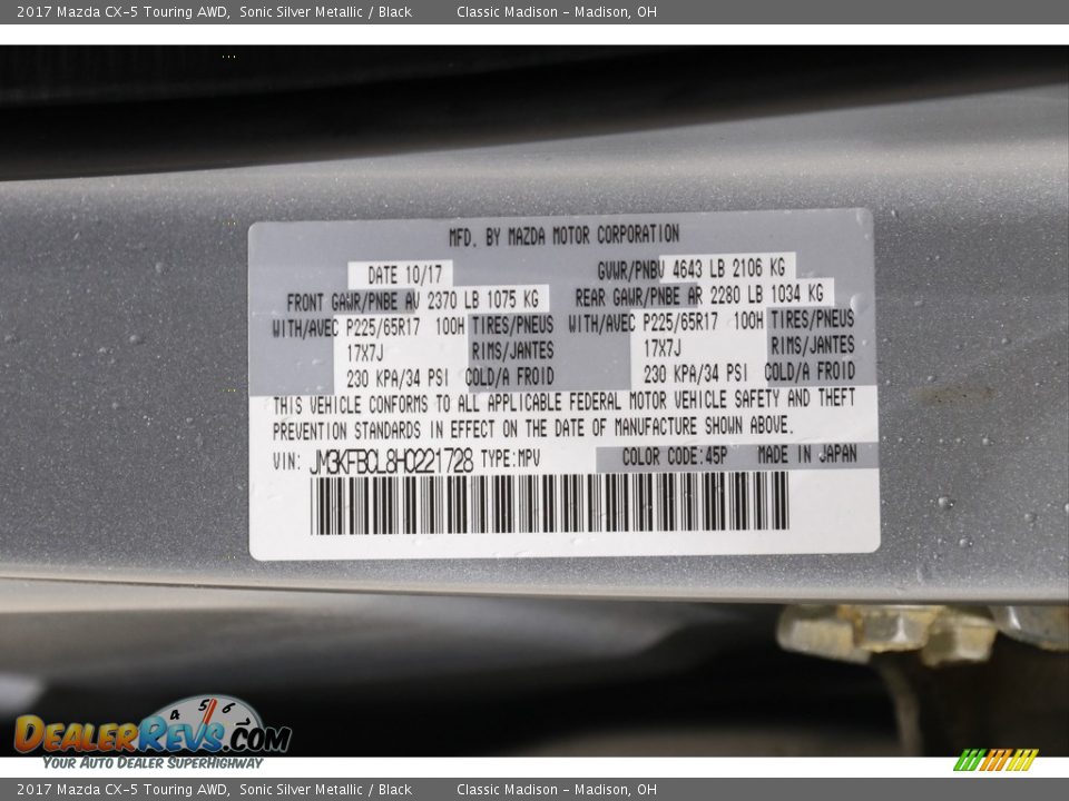 2017 Mazda CX-5 Touring AWD Sonic Silver Metallic / Black Photo #22