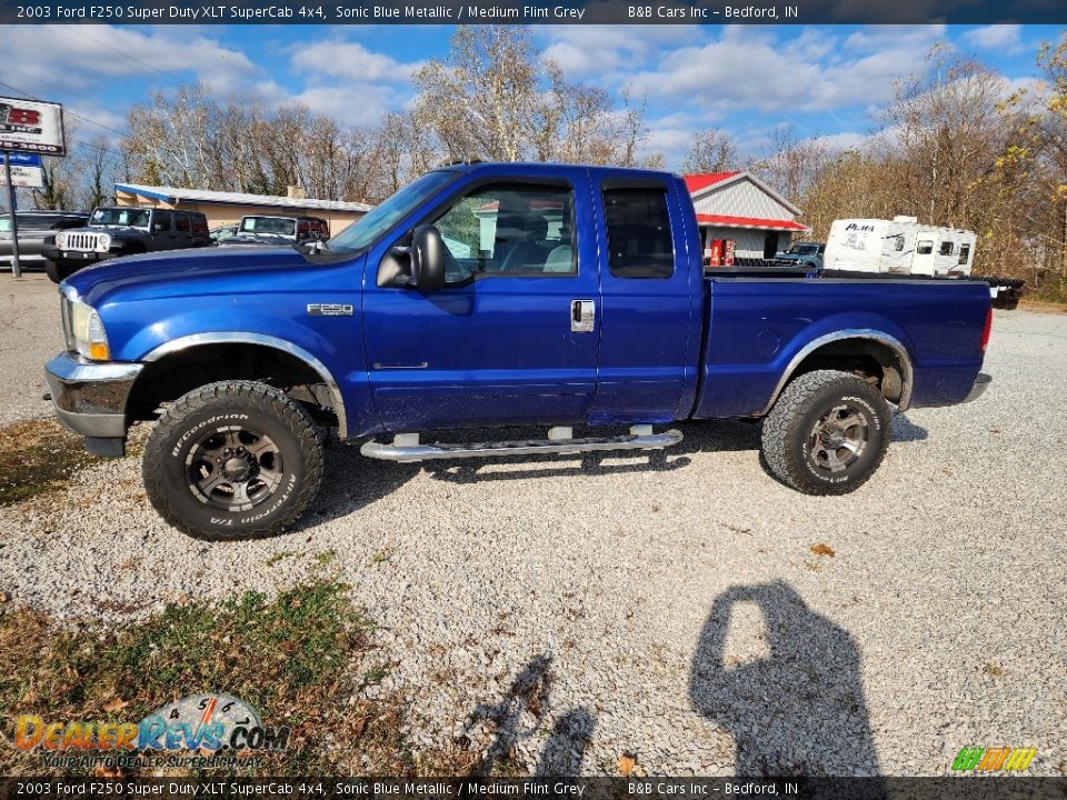 2003 Ford F250 Super Duty XLT SuperCab 4x4 Sonic Blue Metallic / Medium Flint Grey Photo #15