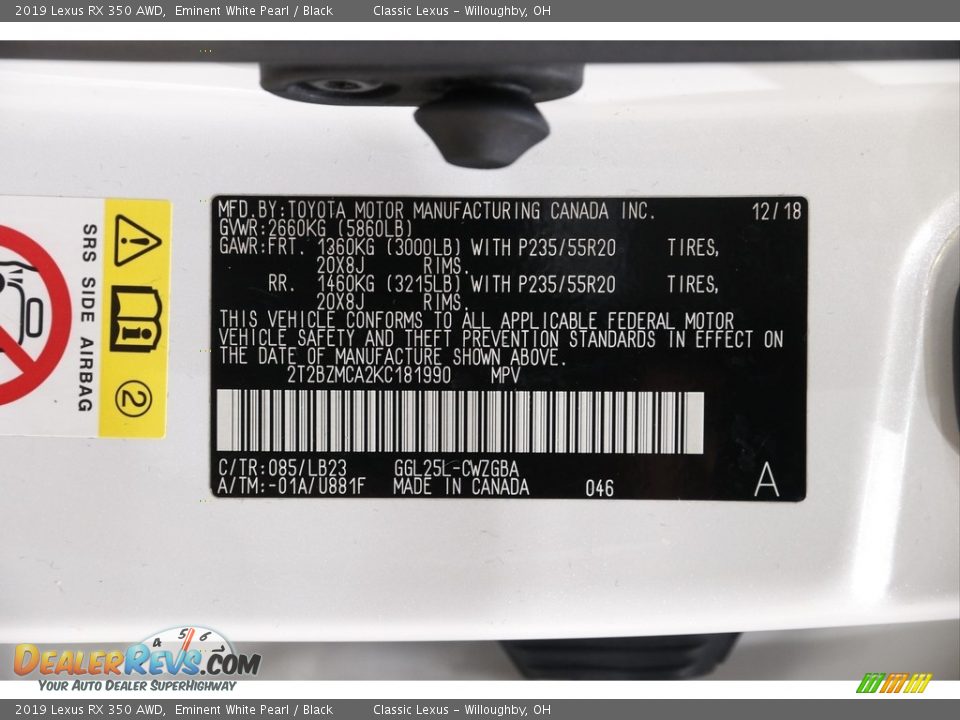 2019 Lexus RX 350 AWD Eminent White Pearl / Black Photo #25