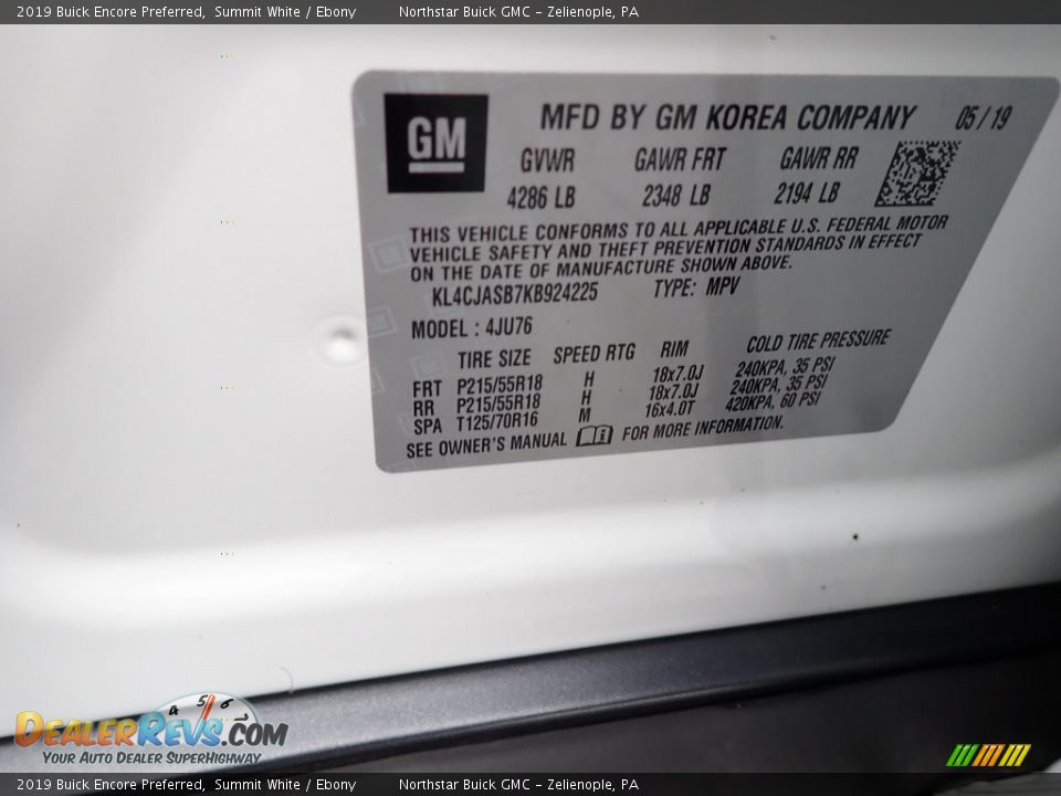 2019 Buick Encore Preferred Summit White / Ebony Photo #30