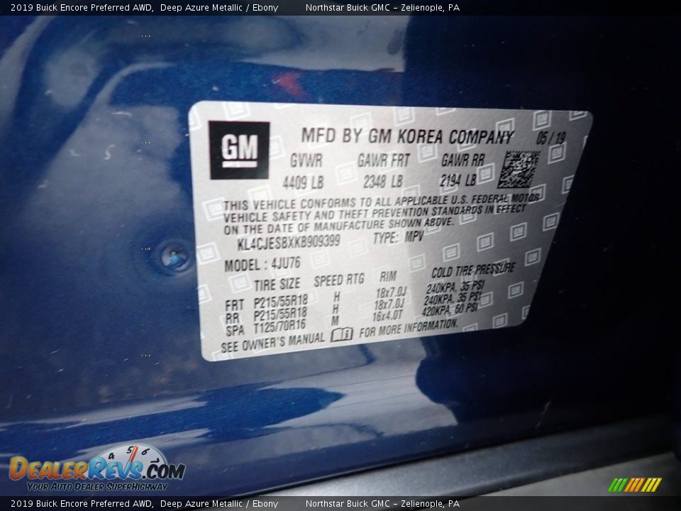 2019 Buick Encore Preferred AWD Deep Azure Metallic / Ebony Photo #30