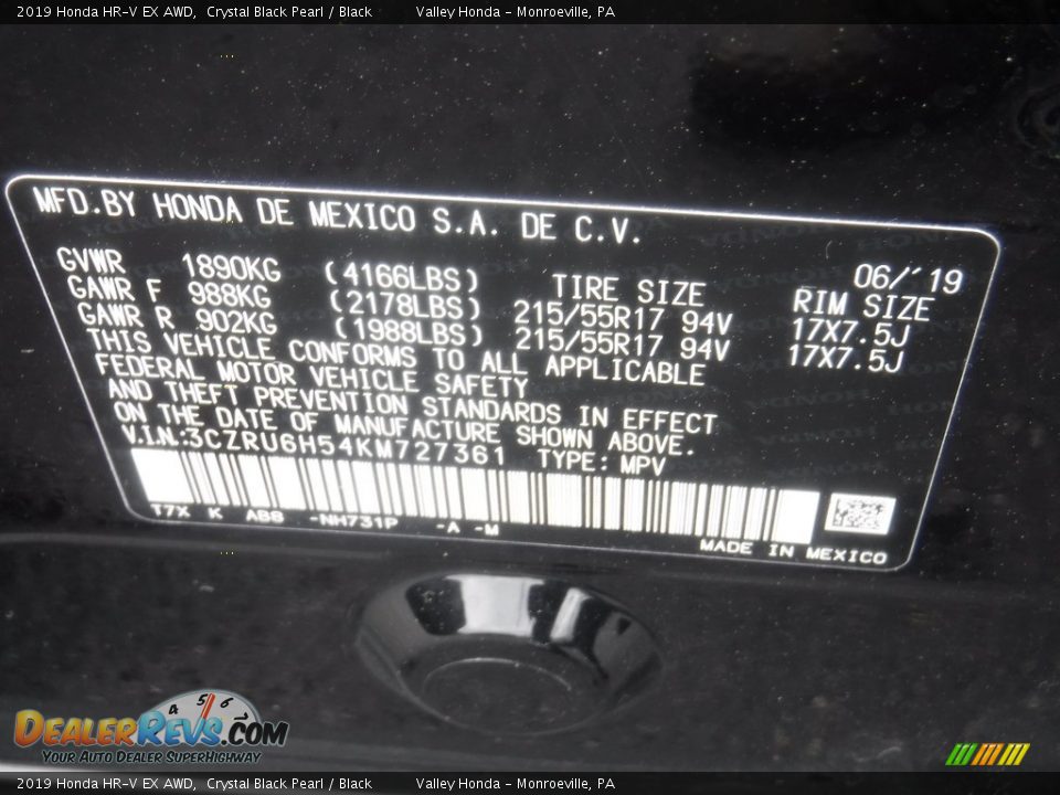 2019 Honda HR-V EX AWD Crystal Black Pearl / Black Photo #32