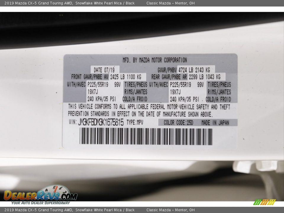 2019 Mazda CX-5 Grand Touring AWD Snowflake White Pearl Mica / Black Photo #22