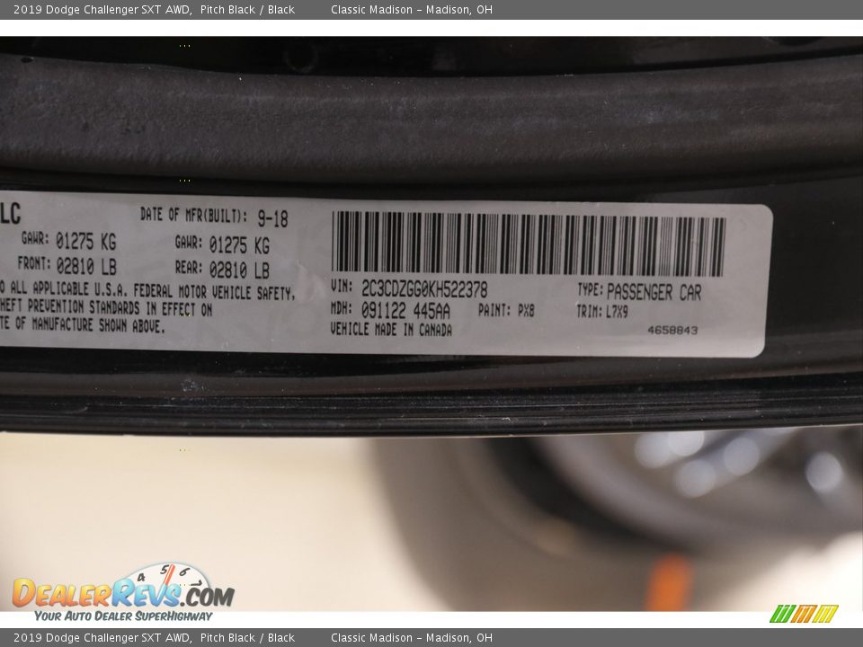 2019 Dodge Challenger SXT AWD Pitch Black / Black Photo #22