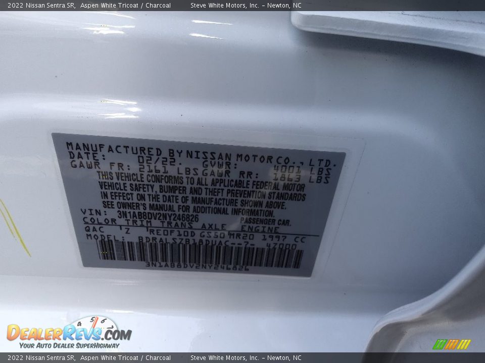 2022 Nissan Sentra SR Aspen White Tricoat / Charcoal Photo #29