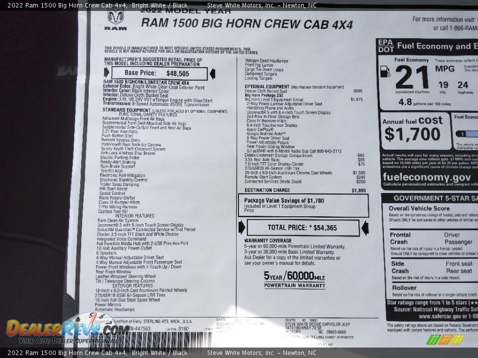 2022 Ram 1500 Big Horn Crew Cab 4x4 Bright White / Black Photo #30