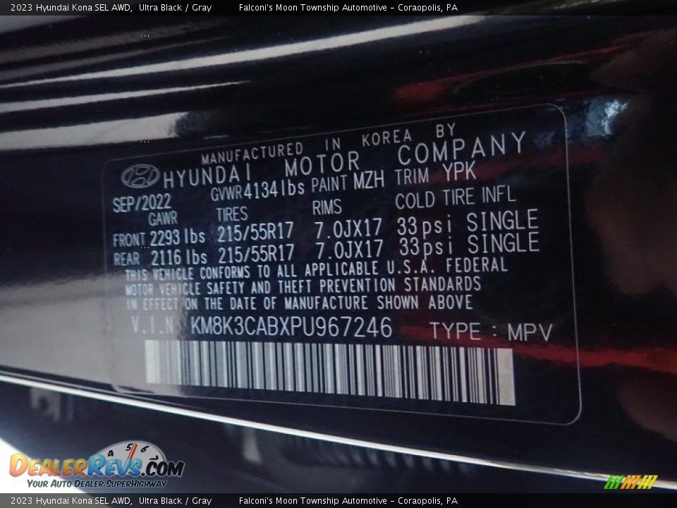 2023 Hyundai Kona SEL AWD Ultra Black / Gray Photo #18