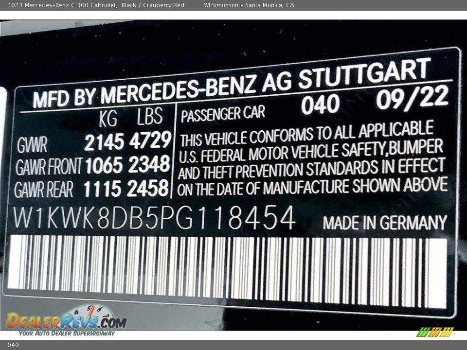 Mercedes-Benz Color Code 040 Black