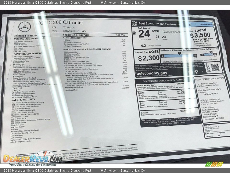 2023 Mercedes-Benz C 300 Cabriolet Window Sticker Photo #13