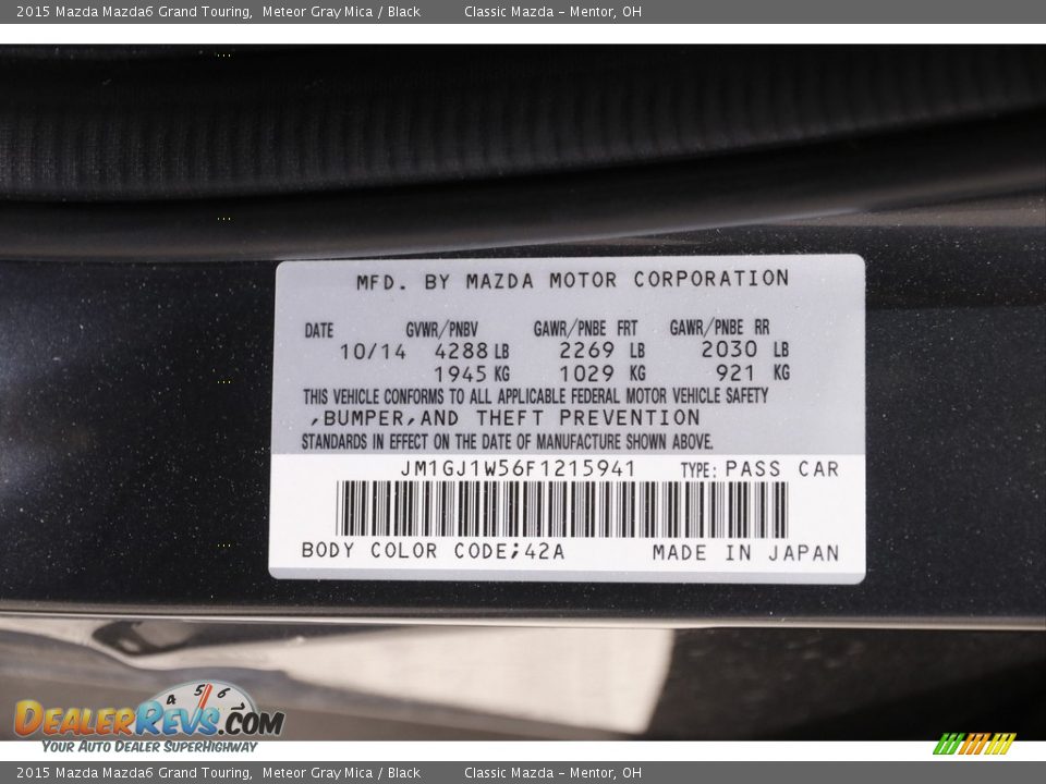 2015 Mazda Mazda6 Grand Touring Meteor Gray Mica / Black Photo #22