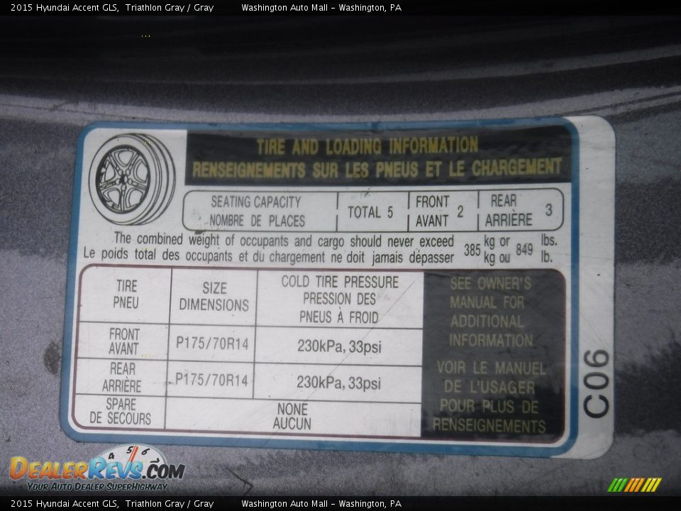 Info Tag of 2015 Hyundai Accent GLS Photo #23