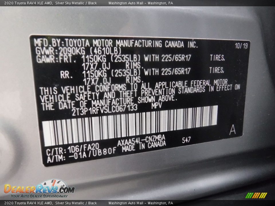2020 Toyota RAV4 XLE AWD Silver Sky Metallic / Black Photo #35