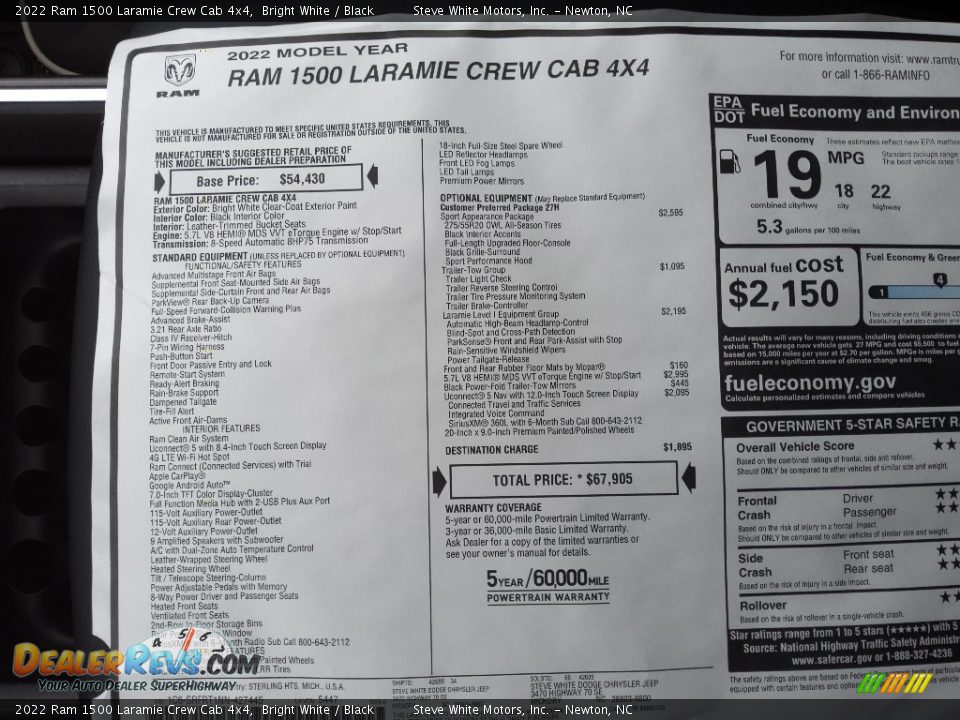 2022 Ram 1500 Laramie Crew Cab 4x4 Bright White / Black Photo #32
