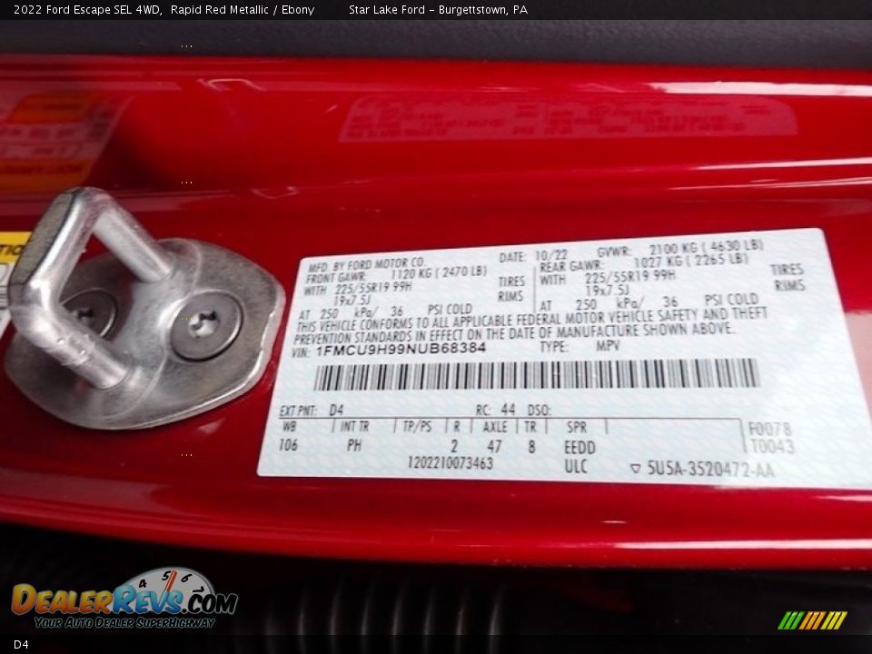 Ford Color Code D4 Rapid Red Metallic