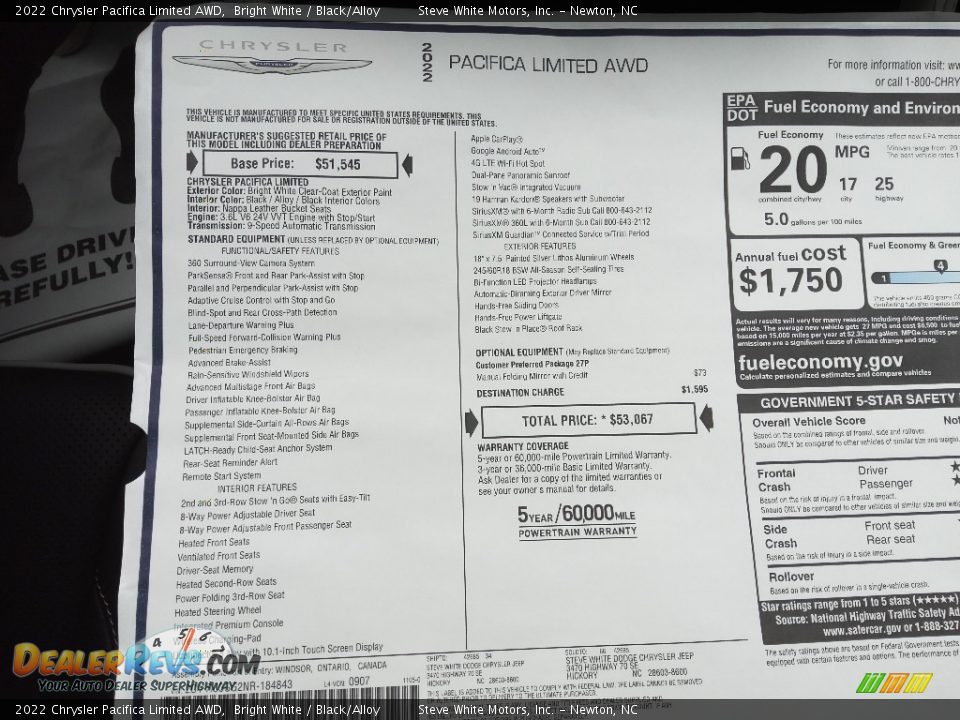 2022 Chrysler Pacifica Limited AWD Bright White / Black/Alloy Photo #35