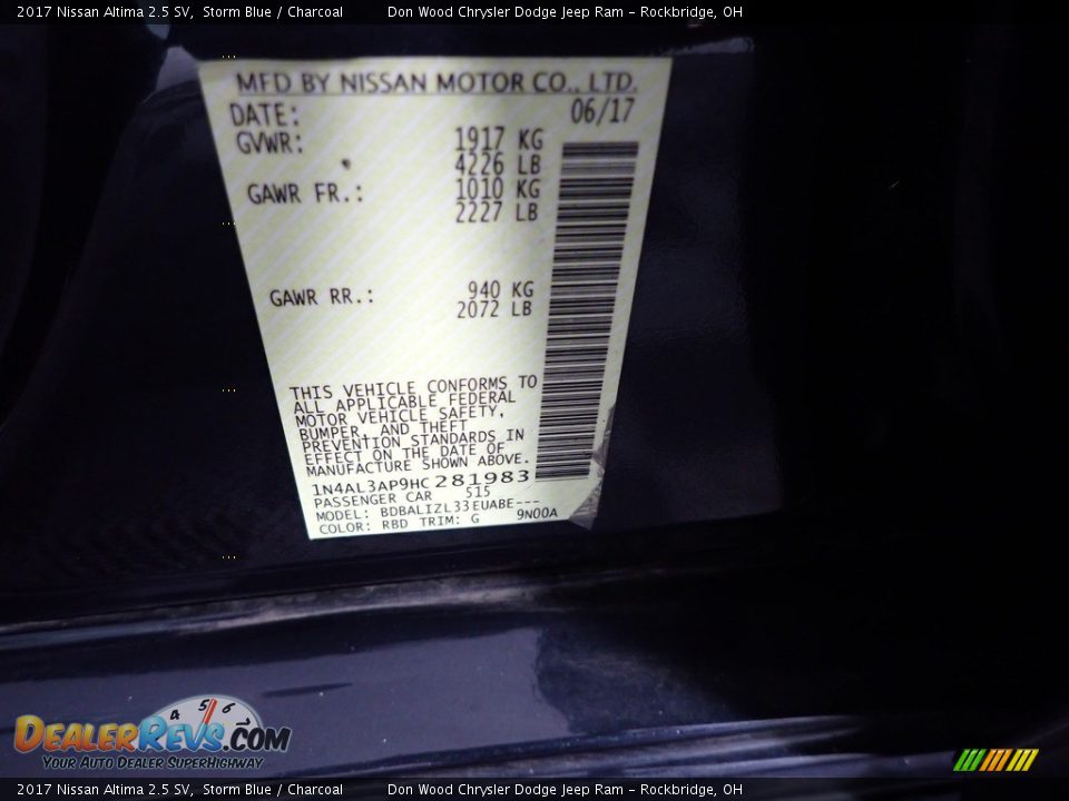 2017 Nissan Altima 2.5 SV Storm Blue / Charcoal Photo #31