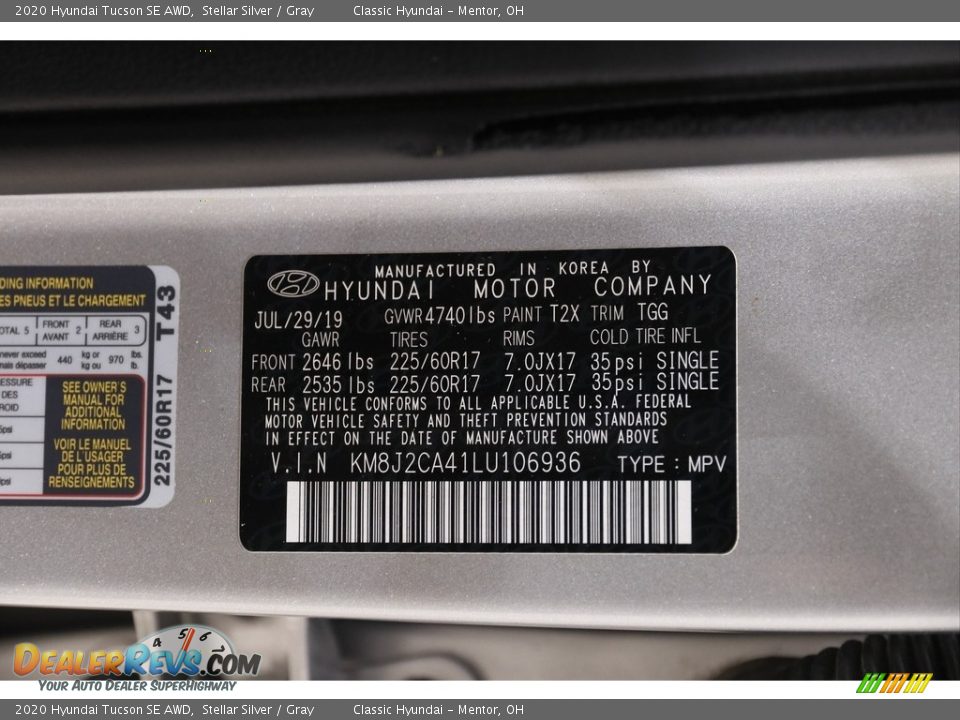 2020 Hyundai Tucson SE AWD Stellar Silver / Gray Photo #20