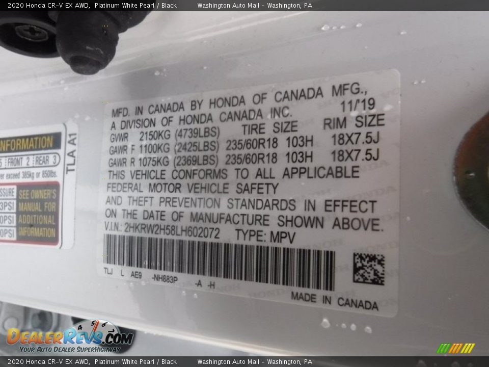 2020 Honda CR-V EX AWD Platinum White Pearl / Black Photo #33