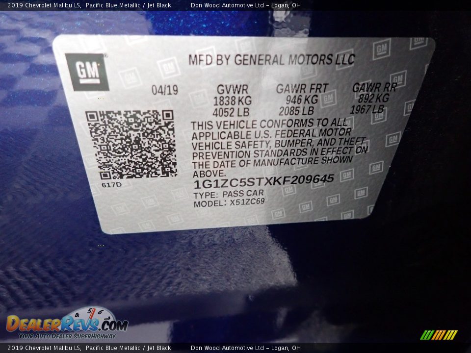 2019 Chevrolet Malibu LS Pacific Blue Metallic / Jet Black Photo #31