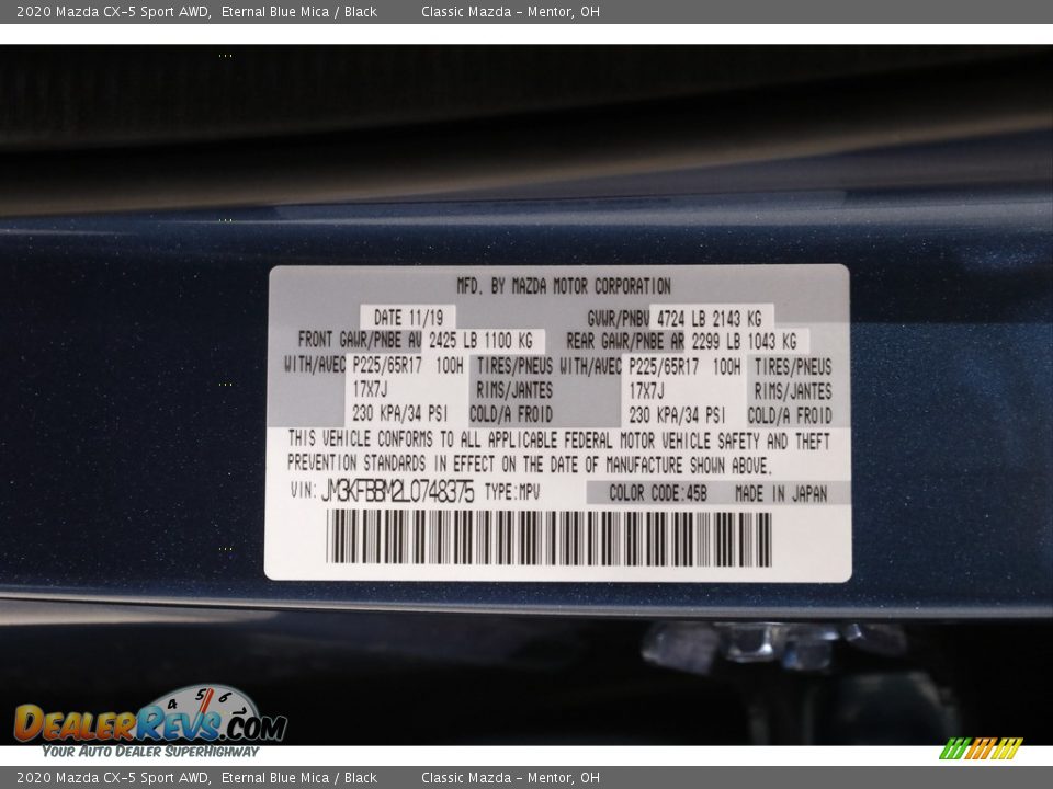 2020 Mazda CX-5 Sport AWD Eternal Blue Mica / Black Photo #20