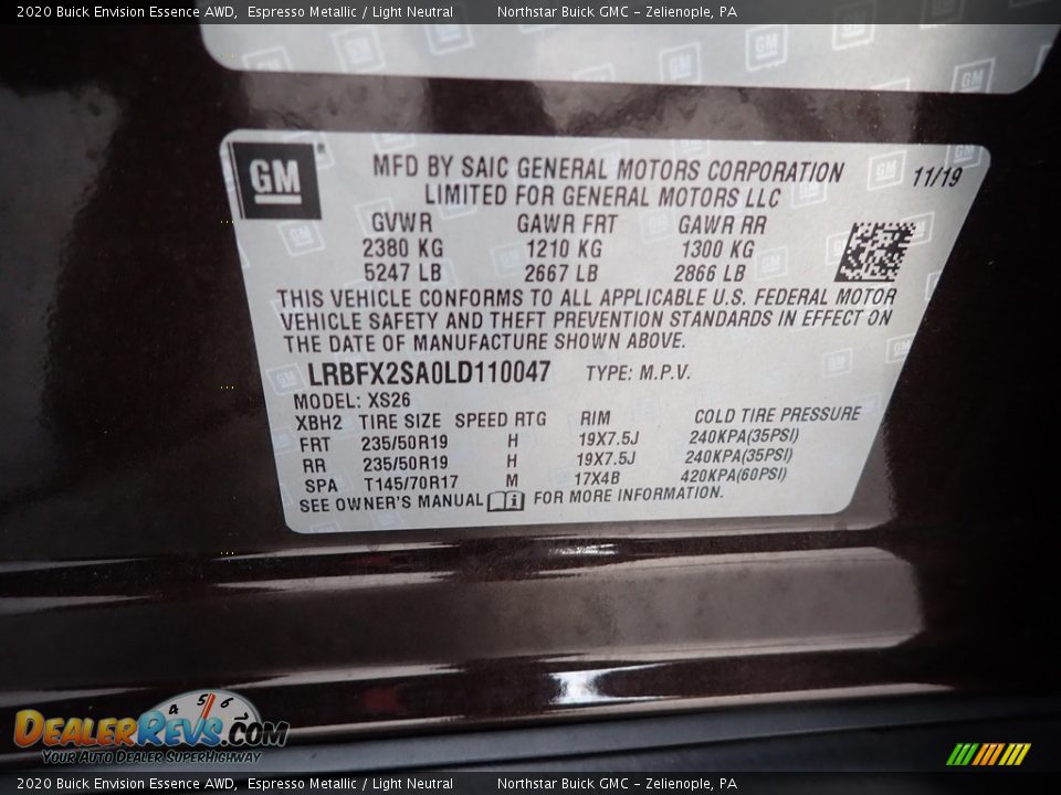 2020 Buick Envision Essence AWD Espresso Metallic / Light Neutral Photo #35