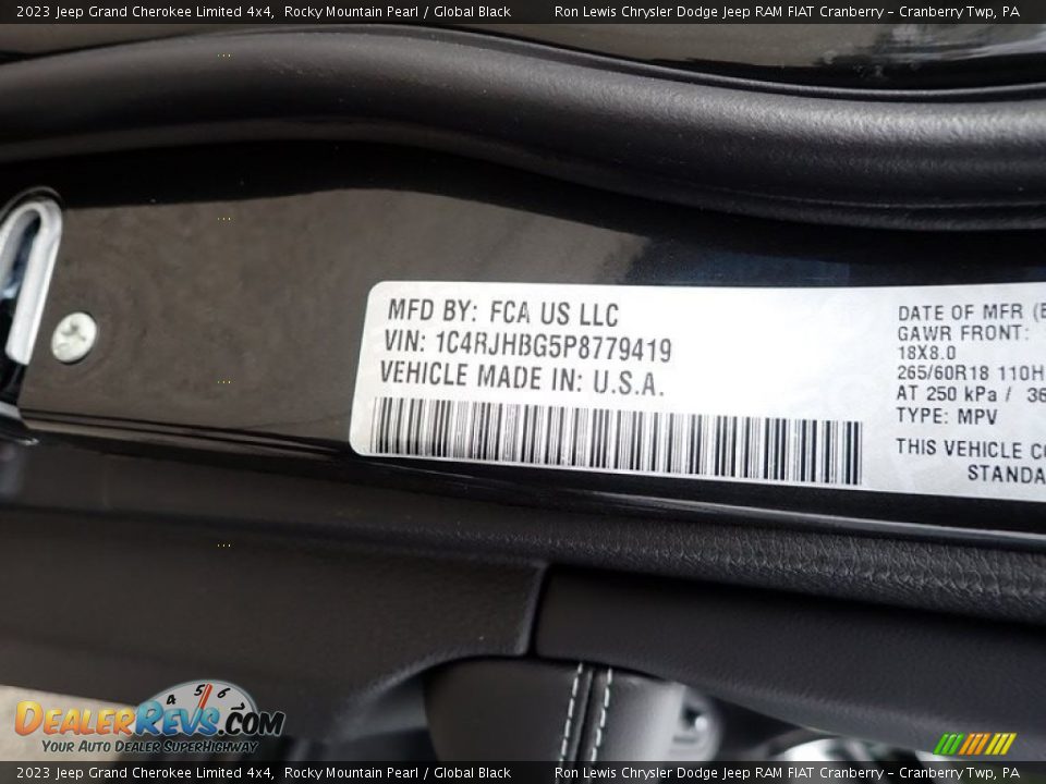 2023 Jeep Grand Cherokee Limited 4x4 Rocky Mountain Pearl / Global Black Photo #20