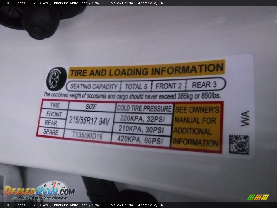 2019 Honda HR-V EX AWD Platinum White Pearl / Gray Photo #28