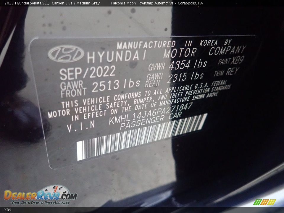 Hyundai Color Code XB9 Carbon Blue